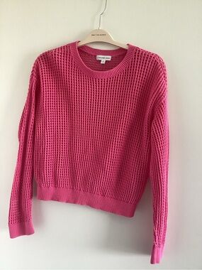 100% cotton, Calvin Klein Jeans Women's Bright Pink Waffle Knit Crew Sweater